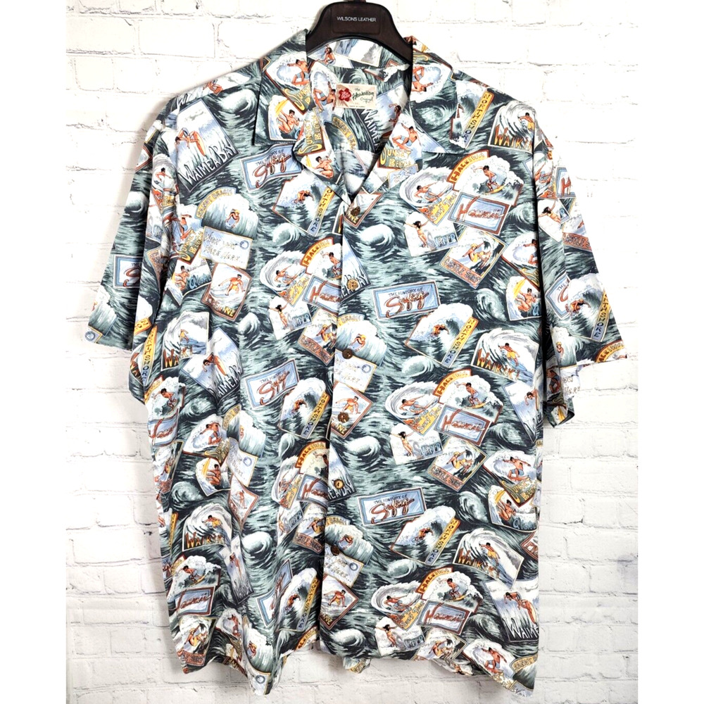 Hilo Hattie Shirt Mens XXXL 3XL Hawaiian Surfing Surfer Made in Hawaii Wooden